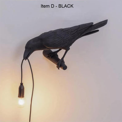 Black Bird Right Wall Lamp Nordic Resin Bird Wall Lamp - Creative Animal Bedside Decorative USB Night Light, Stylish Bird Perched Lamp for Bedroom and