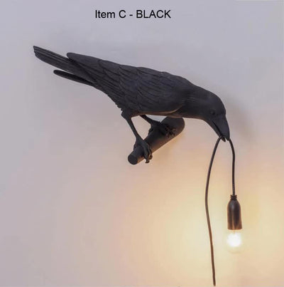 Black Bird Left Wall Lamp Nordic Resin Bird Wall Lamp - Creative Animal Bedside Decorative USB Night Light, Stylish Bird Perched Lamp for Bedroom and