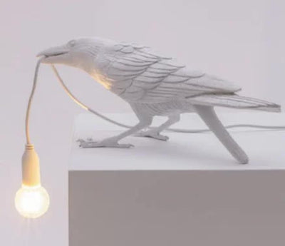 White Bird Sitting Shape Nordic Resin Bird Wall Lamp - Creative Animal Bedside Decorative USB Night Light, Stylish Bird Perched Lamp for Bedroom and