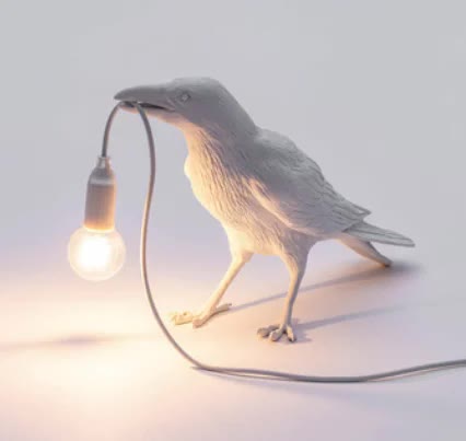 White Bird Standing Shape Nordic Resin Bird Wall Lamp - Creative Animal Bedside Decorative USB Night Light, Stylish Bird Perched Lamp for Bedroom and