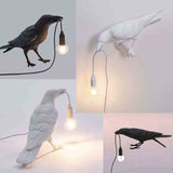 White Bird Standing Shape Nordic Resin Bird Wall Lamp - Creative Animal Bedside Decorative USB Night Light, Stylish Bird Perched Lamp for Bedroom and