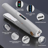 White Portable Mini Wireless Hair Straightener - USB Rechargeable, 2-in-1 Curling & Straightening Iron, Adjustable 3-Temperature Settings , 20s Fast Heating, Anti-Scald, Compact Travel Design - Top-Down View