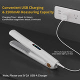 White Portable Mini Wireless Hair Straightener - USB Rechargeable, 2-in-1 Curling & Straightening Iron, Adjustable 3-Temperature Settings , 20s Fast Heating, Anti-Scald, Compact Travel Design - 45-Degree Angle