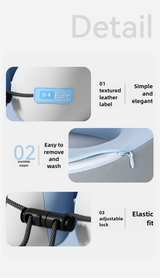 Pink And Grey Portable U-Shaped Memory Foam Travel Pillow - Ergonomic Neck Support for Airplane, Car, Office - Lightweight & Compact with Storage Box - Top-Down View