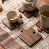 Reddish Brown Natural Black Walnut Wooden Coasters, Heat-Resistant Tea Cup Pads, Puzzle-Shaped Drink Mats, Eco-Friendly Tea Accessories Set - Front View