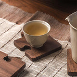 Light Yellow Natural Black Walnut Wooden Coasters, Heat-Resistant Tea Cup Pads, Puzzle-Shaped Drink Mats, Eco-Friendly Tea Accessories Set - Top-Down View