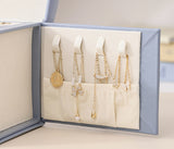 Light Blue Luxury PU Leather Jewelry Storage Box - 3-Tier Organizer with Mirror for Necklaces, Earrings, and Rings(Jewelry is a photo prop and is not included) - 45-Degree Angle