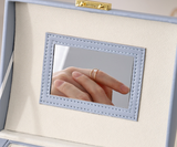 White Luxury PU Leather Jewelry Storage Box - 3-Tier Organizer with Mirror for Necklaces, Earrings, and Rings(Jewelry is a photo prop and is not included)