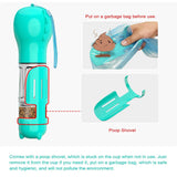 Blue 500ml Portable Pet Water Bottle | Multifunctional Travel Pet Feeder | Outdoor Dog Drinking Bottle with Waste Shovel - 45-Degree Angle