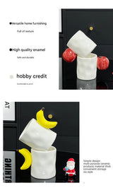 Banana Creative Fruit Ceramic Mug - Adorable Handle Design, 280ml Couple Cups, Perfect Gift for Birthdays or Valentine's Day - Top-Down View