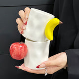 Banana Creative Fruit Ceramic Mug - Adorable Handle Design, 280ml Couple Cups, Perfect Gift for Birthdays or Valentine's Day - 45-Degree Angle
