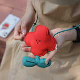 Red Mini Crossbody Coin Purse & Earphone Pouch - Adorable Floral Design, Small Bag for Lipsticks, Lightweight Travel Essentials - Side View