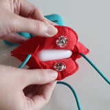 Red Mini Crossbody Coin Purse & Earphone Pouch - Adorable Floral Design, Small Bag for Lipsticks, Lightweight Travel Essentials - Top-Down View