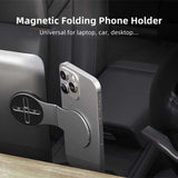 Grey Magnetic Foldable Phone Stand - Universal Aluminum Alloy Desktop & Tesla Car Mount, Compact and Lightweight Design - Front View