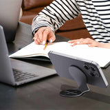 Grey Magnetic Foldable Phone Stand - Universal Aluminum Alloy Desktop & Tesla Car Mount, Compact and Lightweight Design - Top-Down View