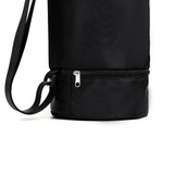 Black Durable Yoga Mat Carry Bag – Multi-Functional Fitness Backpack with Wet Pocket(Mugs are filming props, not included) - Side View