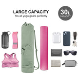 Black Durable Yoga Mat Carry Bag – Multi-Functional Fitness Backpack with Wet Pocket(Mugs are filming props, not included) - Close-Up Angle
