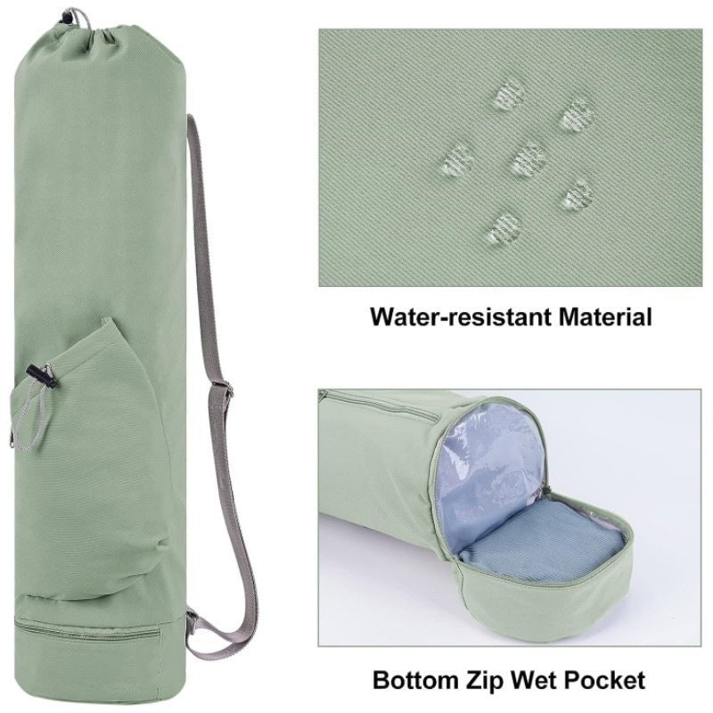 Beige Durable Yoga Mat Carry Bag - Multi-Functional Fitness Backpack with Wet Pocket(Mugs are filming props, not included)