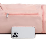 Pink Durable Yoga Mat Carry Bag - Multi-Functional Fitness Backpack with Wet Pocket(Mugs are filming props, not included) - Side View