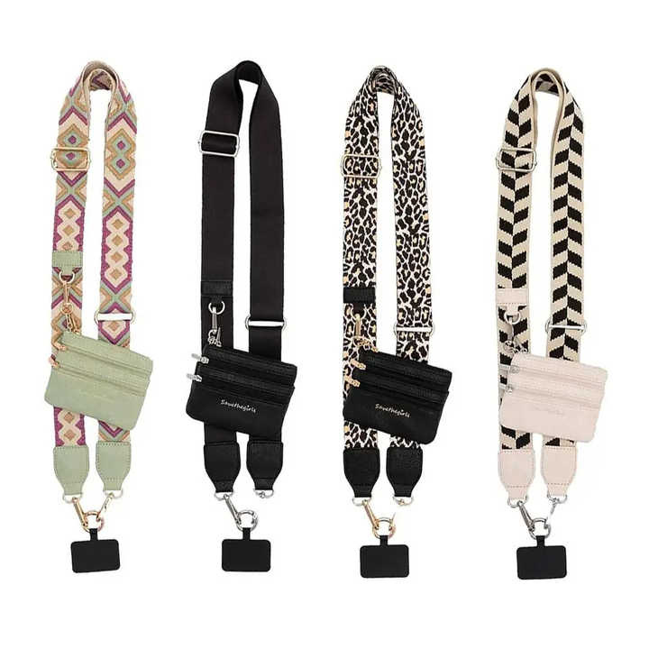 Black Adjustable Crossbody Strap with Mini Pouch - Versatile Replacement Shoulder Strap