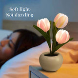 Yellow Flowers USB Tulip Night Light - Bedroom Decor Table Lamp with PU Flowers & Ceramic Pot, Perfect Gift for Family & Friends - Rear View