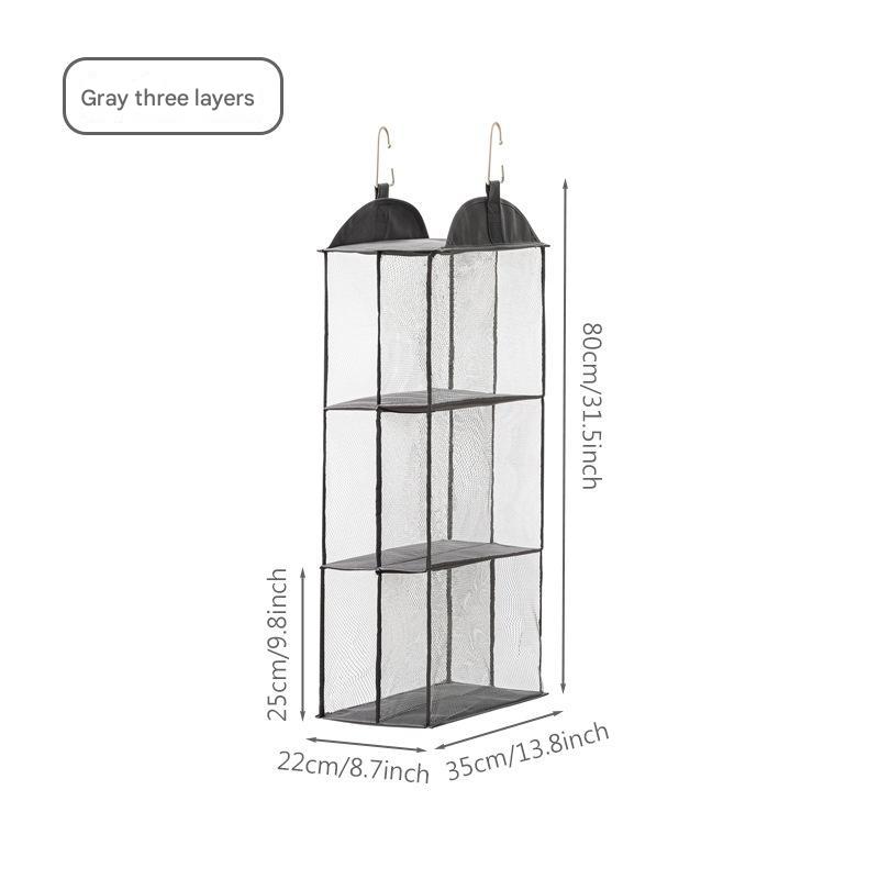 Grey Hanging Dustproof Storage Bag - Multi-Layer Organizer for Bags, Clothes & Accessories, 3-Tier N