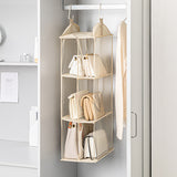 Grey Hanging Dustproof Storage Bag - Multi-Layer Organizer for Bags, Clothes & Accessories, 3-Tier Non-Woven Fabric - Side View