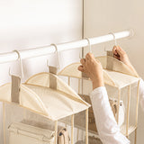Off White Hanging Dustproof Storage Bag - Multi-Layer Organizer for Bags, Clothes & Accessories, 4-Tier Non-Woven Fabric - Front View