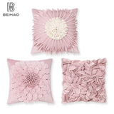 Style 2 Pink 3D Floral Cushion Covers - Modern Luxury Decorative Throw Pillow Covers for Living Room(Without Pillow Insert) - Front View