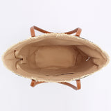 Black And Brown Stripes Handmade Large Capacity Striped Beach Tote Bag with Zipper and Inner Pocket - Summer Vacation Woven Shoulder Bag for Women - 45-Degree Angle