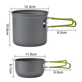 Green And Grey Compact Outdoor Camping Cookware Set with 410 Stainless Steel Utensils - Side View