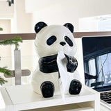 Ceramic Panda Tissue Box Holder - Creative Cartoon Napkin Dispenser for Home Decor - 45-Degree Angle