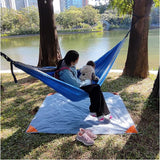 Grey And Green Portable Waterproof Camping Mat - Foldable Picnic and Beach Blanket - Top-Down View