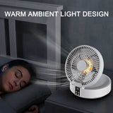 Dark Green Remote-Control Wall-Mount Foldable Mini USB Fan with Night Light and Digital Display - Top-Down View