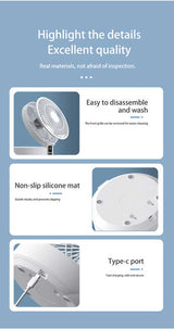 Dark Green Remote-Control Wall-Mount Foldable Mini USB Fan with Night Light and Digital Display - Rear View
