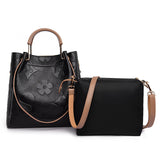 Black Elegant Embossed PU Leather Tote Bag for Women - Large Capacity Handbag with Inner Pouch - Front View