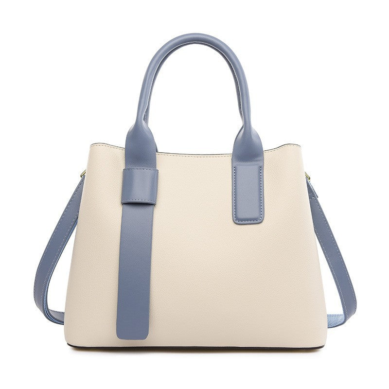 Beige And Blue Retro Fashion Handbag - Elegant Tote with Large Capacity for Work and Daily Use