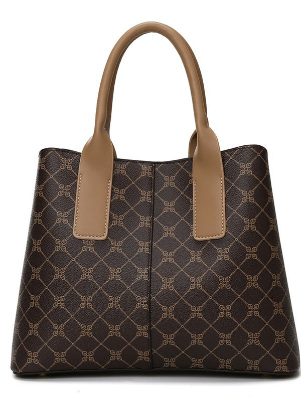 Beige And Blue Retro Fashion Handbag - Elegant Tote with Large Capacity for Work and Daily Use