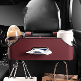 Wine Red Car Seat Back Organizer - Multi-Function Storage Box with Tissue Holder, Cup Holder, and Phone Mount - Front View