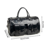 Brown PU Leather Travel Duffel Bag - Multifunctional Overnight Gym Bag with Spacious Compartments - Top-Down View