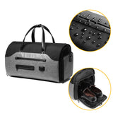 Men's Black Waterproof Multi-Functional Travel Duffel Bag - Foldable Short Trip Gym Bag with Shoe Compartment - Top-Down View