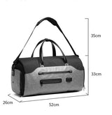 Men's Gray Waterproof Multi-Functional Travel Duffel Bag - Foldable Short Trip Gym Bag with Shoe Compartment - 45-Degree Angle