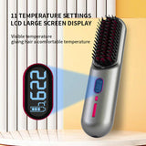 White Rechargeable Portable Ionic Hair Straightening Comb - USB Wireless Travel Hair Style - Side View