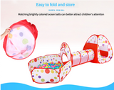 Pink 3-in-1 Kids Play Tent Set - Foldable Indoor/Outdoor Tunnel and Ball Pit with Fence - 45-Degree Angle