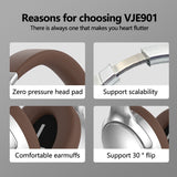 Black VJE901 Wireless Bluetooth Over-Ear Headphones with Active Noise Cancelling - Side View