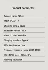 Khaki P2963 Wireless Bluetooth Headphones with LED Light, Hi-Fi Sound, and Sport Design - 45-Degree Angle