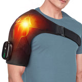 Black Rechargeable Heated Shoulder Massager with LED Display - Adjustable Compression Wrap for Pain