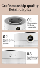 2000ML Large Capacity Humidifier with LED Display - Silent Cool Mist Air Humidifier for Home and Office - Side View