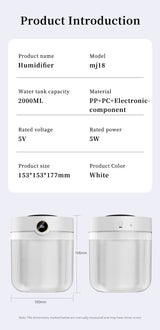 2000ML Large Capacity Humidifier with LED Display - Silent Cool Mist Air Humidifier for Home and Office - Top-Down View