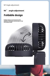 Navy Blue Portable Handheld Fan with 2000mAh Battery - 3-in-1 Design for Desk, Handheld, and Hanging Use (Model Q3) - Front View